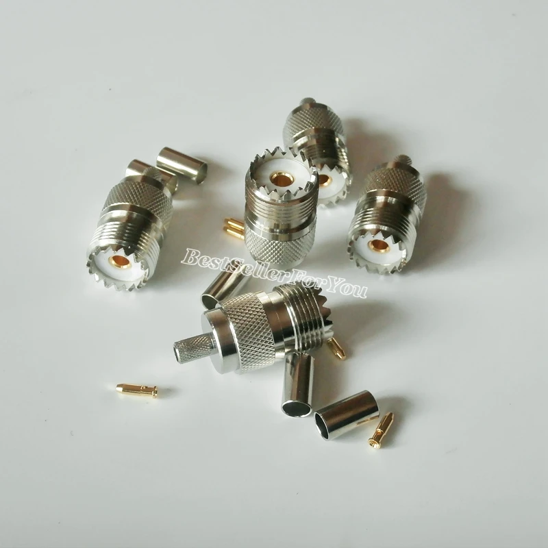 10Pcs UHF Female SO239 SO-239 Jack Solder Crimp RG58 RG142 LMR195 RG400 Cable RF Connector