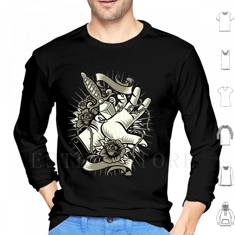 Bohemian Knife In A Hand Artwork-Awesome Bohemian Graphic Lover Gift Hoodie Long Sleeve Bohemian Knife In A Hand Artwork