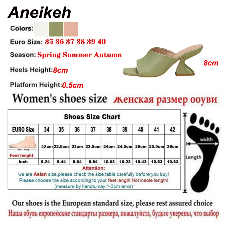 Aneikeh Fashion Solid PU Slip-On Leisure Slipper Strange Heels Square Open Toe Women Mules Outdoor Sandals Size 35-42 Summer New