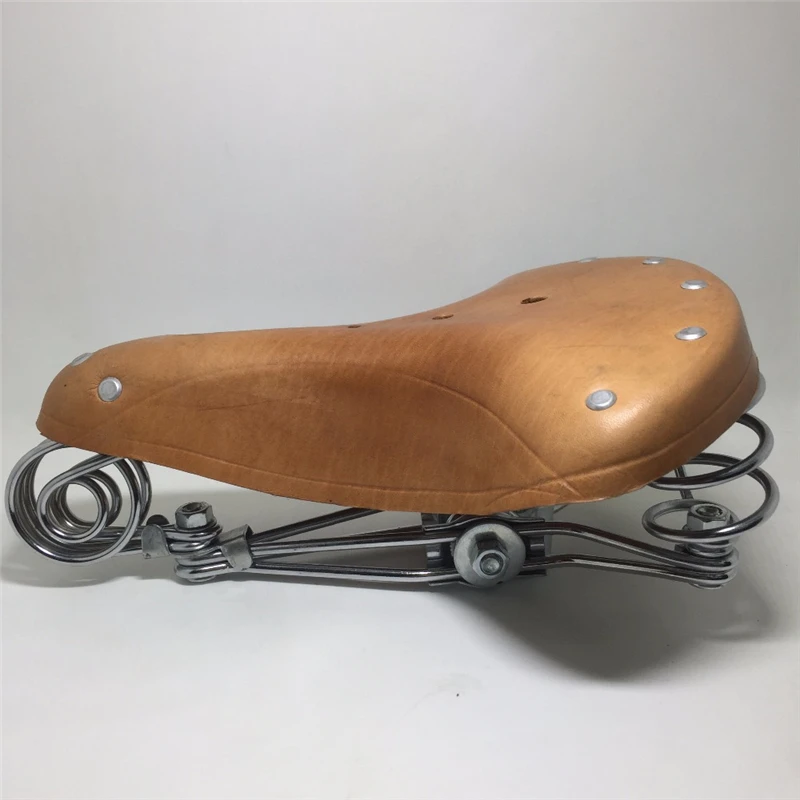Traditional Old Style Bicycle Saddle Riveting Cow Leather Seat Road MTB Bike Standard Vintage Cushion Cycling Part
