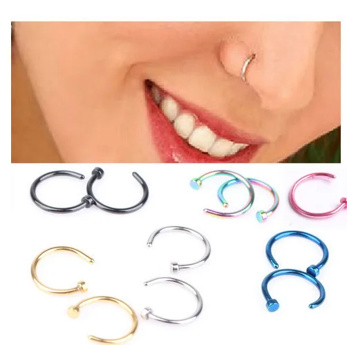 1Pc Stainless Steel Fake Nose Ring Hoop Septum Rings C Clip Lip Ring Earring for Women Fake Piercing Body Jewelry Non-Pierced