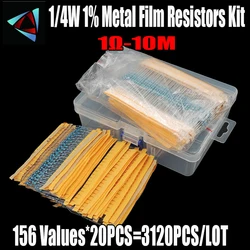 Conjunto de resistencias de película metálica, Kit surtido de 3120 valores, 1/4W, 156 W, 0,25, lote de 1% unidades