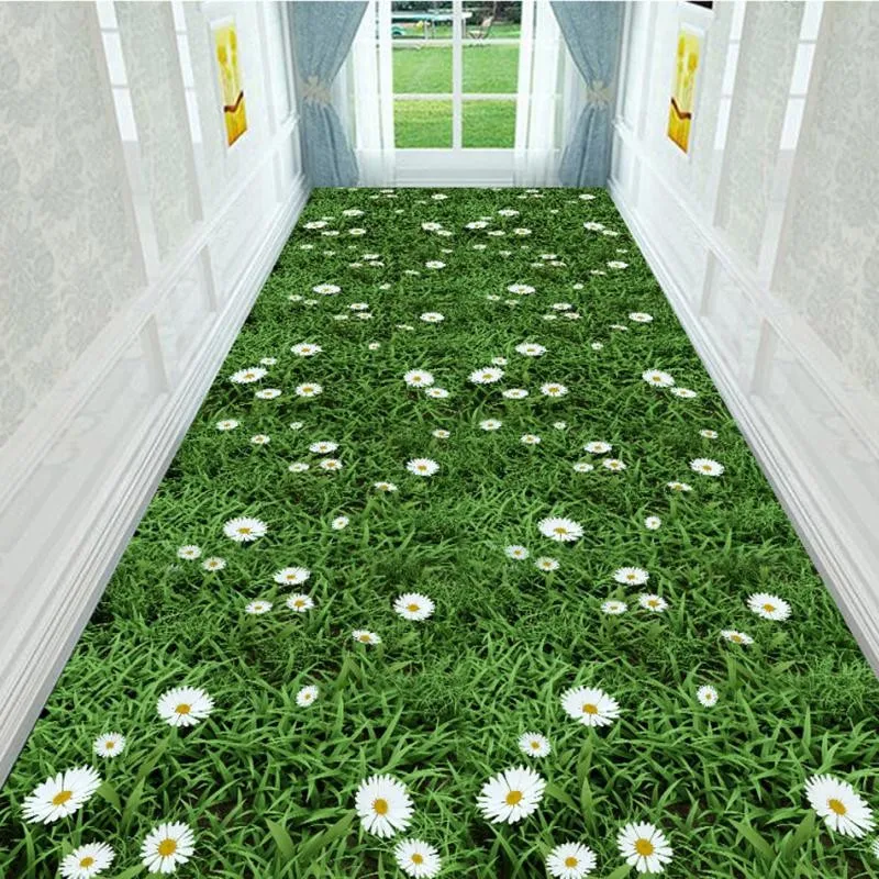 Autumn Style Long Lobby Carpet Fresh Green Grass Pattern Stairway Hallway Home Corridor Carpet Aisle Party Wedding Red Area Rugs