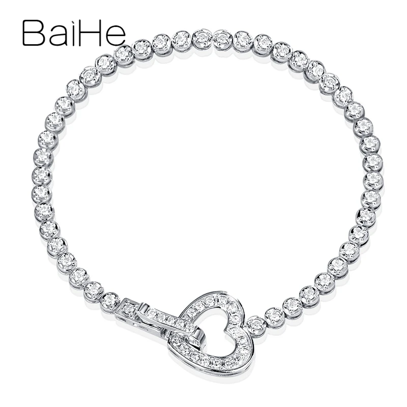 BAIHE Solid 18K White Gold 1.42ct H/SI Natural Diamond Heart buckle Bracelet Women Trendy Fine Jewelry браслеты envio gratis