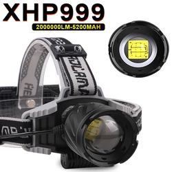 2000000LM XHP999 LED Headlamp High Power XHP50 Headlight Head Lamp Lanterna Zoom Forehead Torch Head Light for Outdoor Christmas