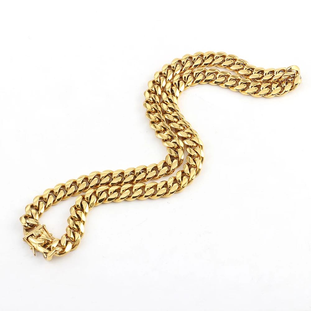 316L Stainless Steel Gold Necklace Chains High Quality Gold Color Plating Curb Cuban Chain Accesories For Men Women Jewelry Gift