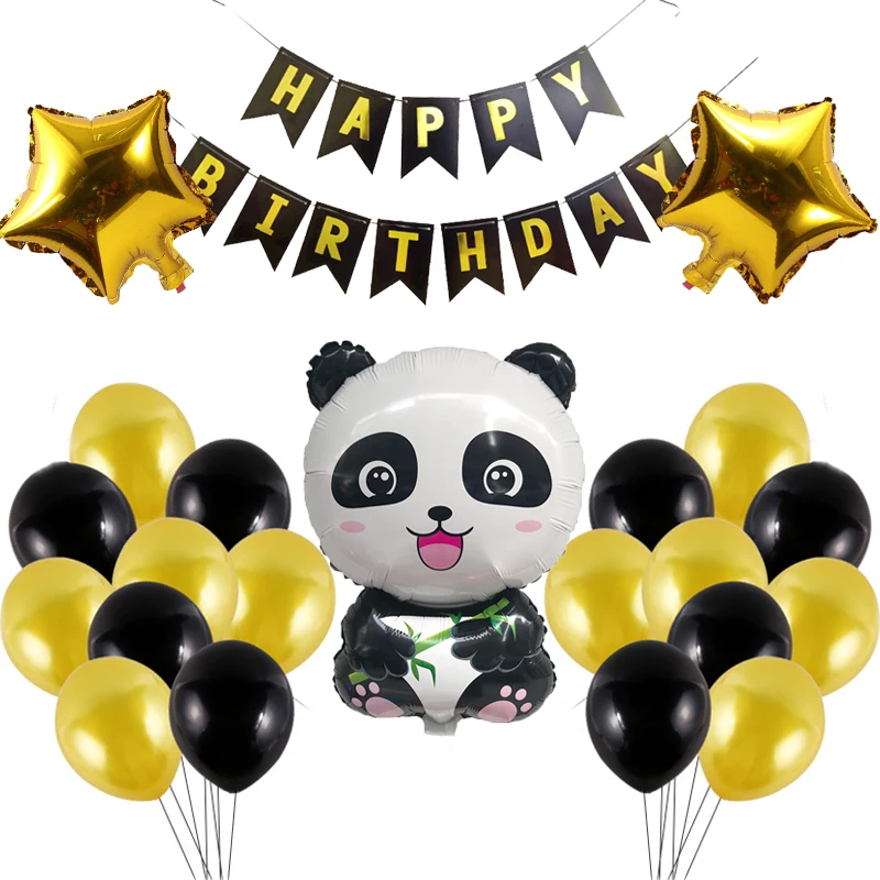 22psc/Set Panda Balloon Package panda shape Birthday Party theme layout aluminum film Balloons fish tail pull flag decoration