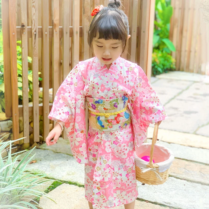 Kids Cherry Blossom Kimono Japanese Fashion Streetwear Asian Dress Anime Clothing Cosplay Harajuku Traditional Kimono  JL1232