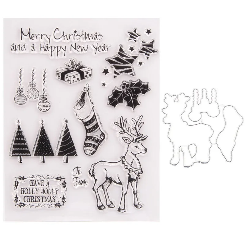 ZENRA Snowman Rabbit ChristmasTree Deer Transparent Clear Stamps And Metal Cutting Die DIY Paper Card Making Scrapbook Wishing