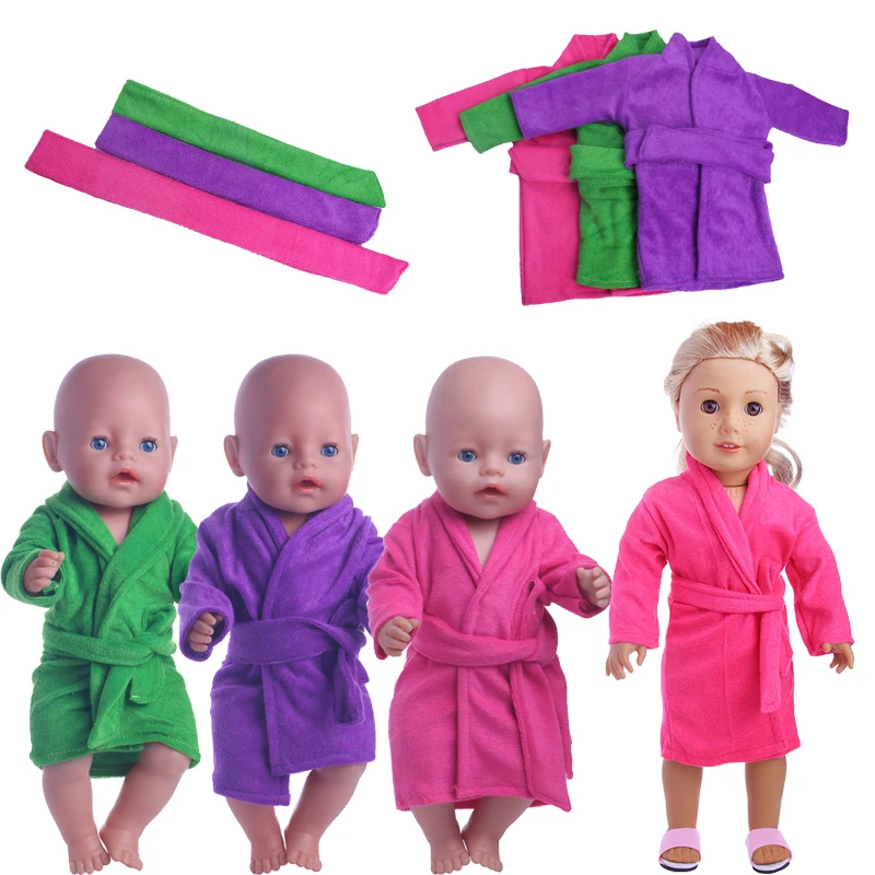 Doll Clothes Pure Color Bathrobe + Belt Short Hair Robe For 18 Inch American Doll & 43 Cm New Born Baby,Our Generation,Girl Gift