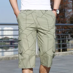 Male Shorts Multi Pocket Summer Loose Zipper Breeches Grey Green Plus Size 6XL Short Pant Casual Cotton Long Mens Cargo Shorts