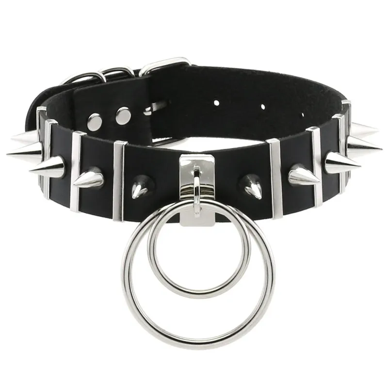 2024 New Women Black Leather Choker Punk PU Leather Round Spike Rivet Collar Studded Necklace Festival Girls Gothic Jewelry
