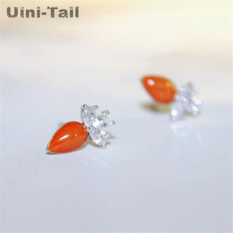 Uini-Tail hot new 925 Tibetan silver simple small fresh carrot earrings personality sweet and lovely micro inlay jewelry ED513