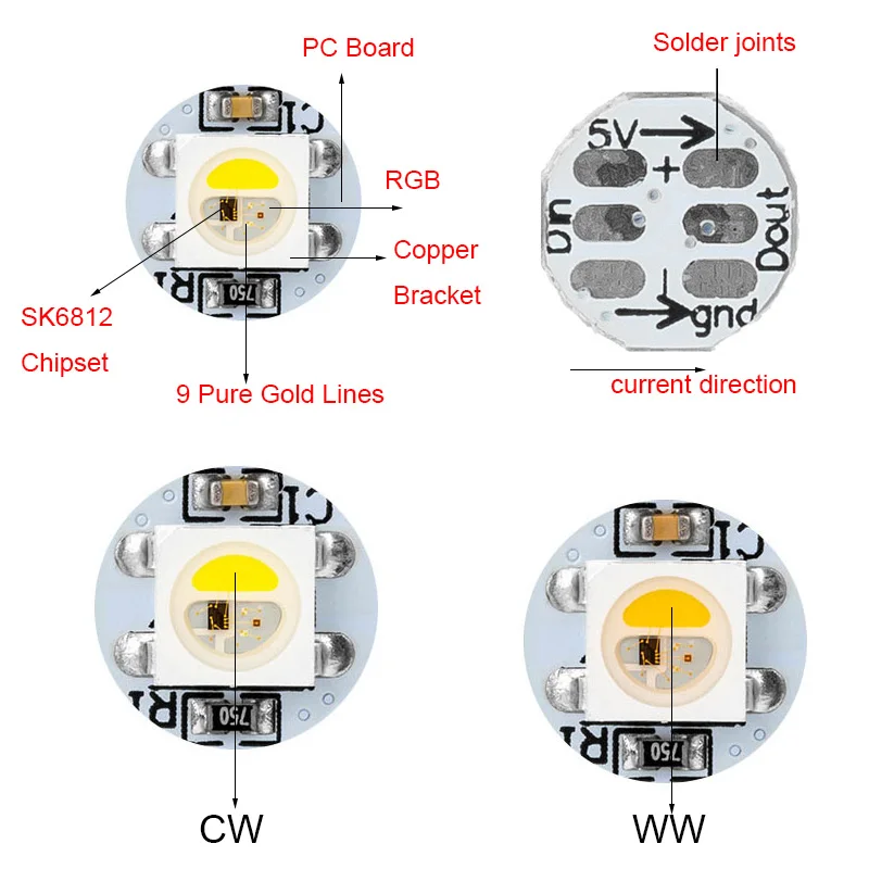 10~1000pcs SK6812 Individually Addressable LED Chip Pixels Digital RGBW/RGBWW/Warm/White PCB 10mm 5050 SMD 5V for led strip