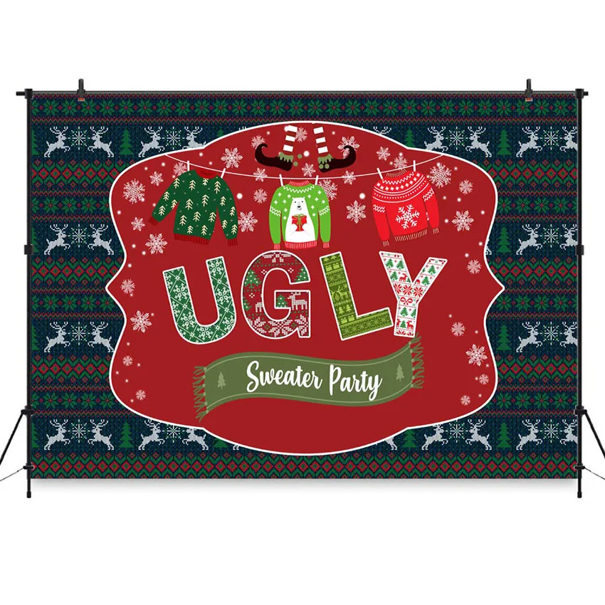 

Ugly Sweater Backdrop Tacky Holiday Party Event Supplies Banner Decorations Christmas Festival Happy Year Photo Background