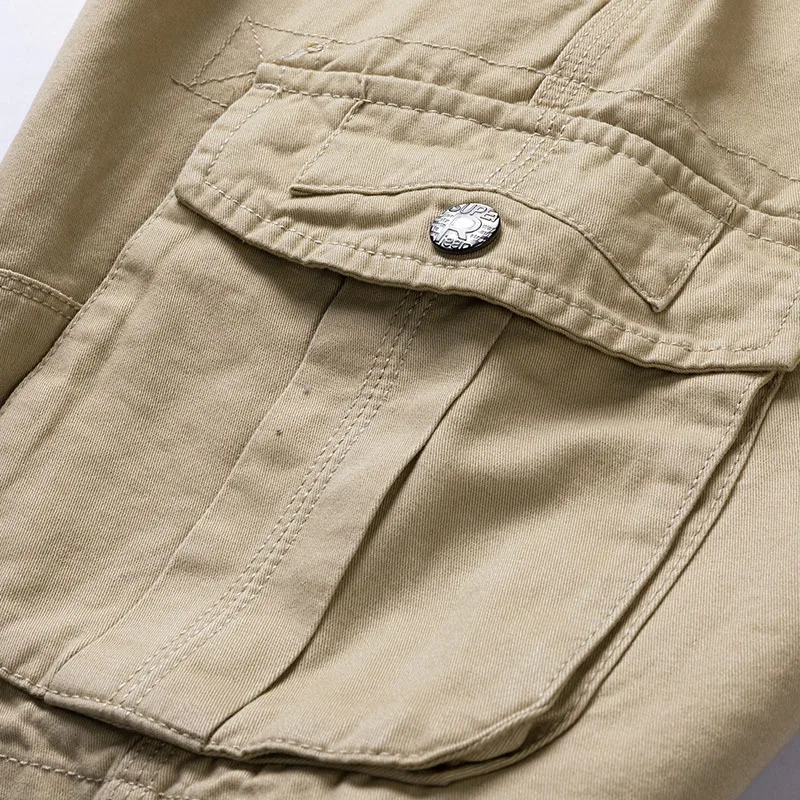 2024 Summer Men\'s Baggy Multi Pocket Military Cargo Shorts Male Cotton Khaki Mens Tactical Shorts Short Pants 30-38 No Belt