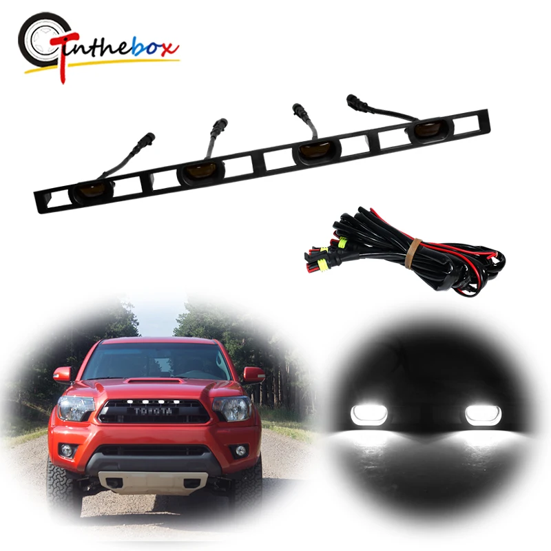 Car Front Hood Grille LED Lights w/ Wire Harness for Toyota Tacoma 2012-2015 Front Bumper Grille Signal Lamp Amber White Light