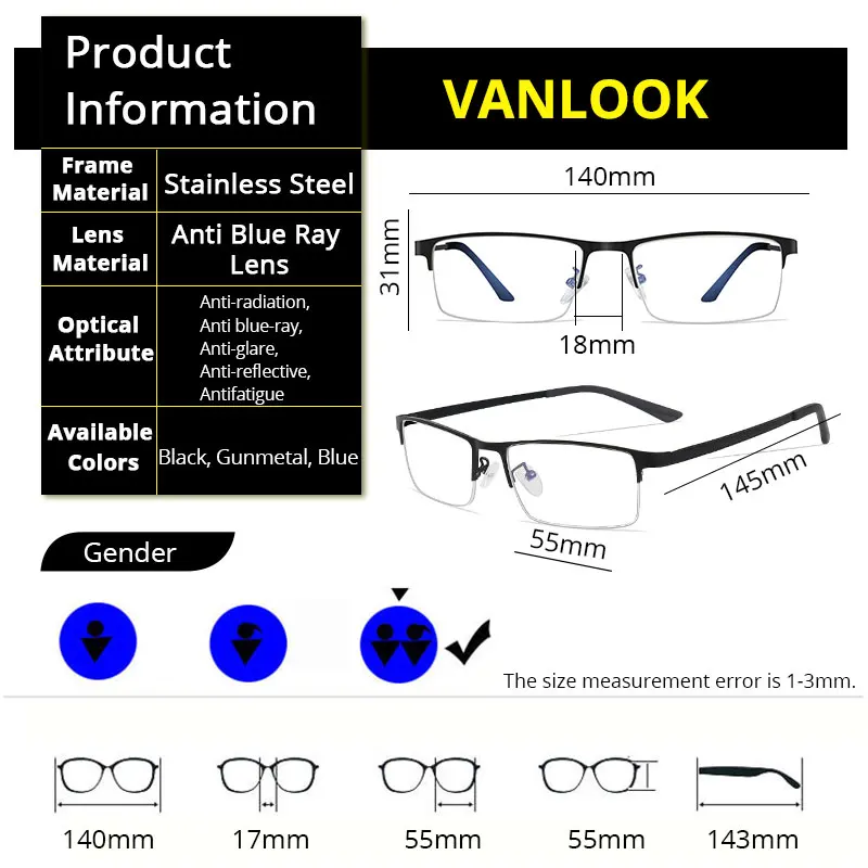 Photochromic Blue Light Blocking Glasses For Computer Men Women Anti Blue Ray UV Half Spectacle Frames