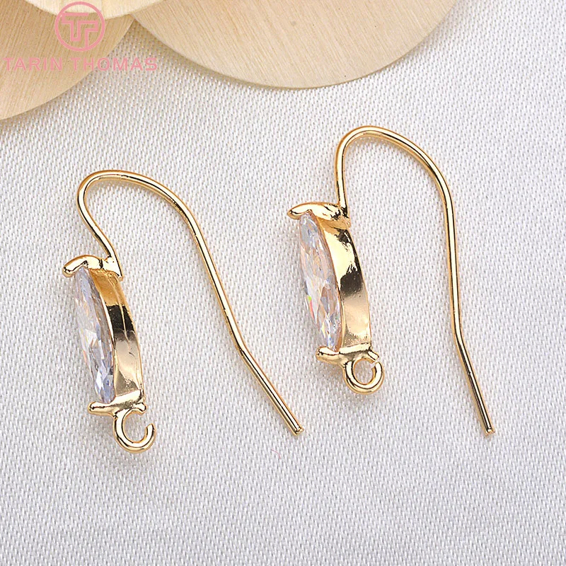 (1969)6PCS Height 24MM 24K Gold Color Brass With White Zircon oval Earrings Hooks High Quality Accessories Jewelry Recognitions