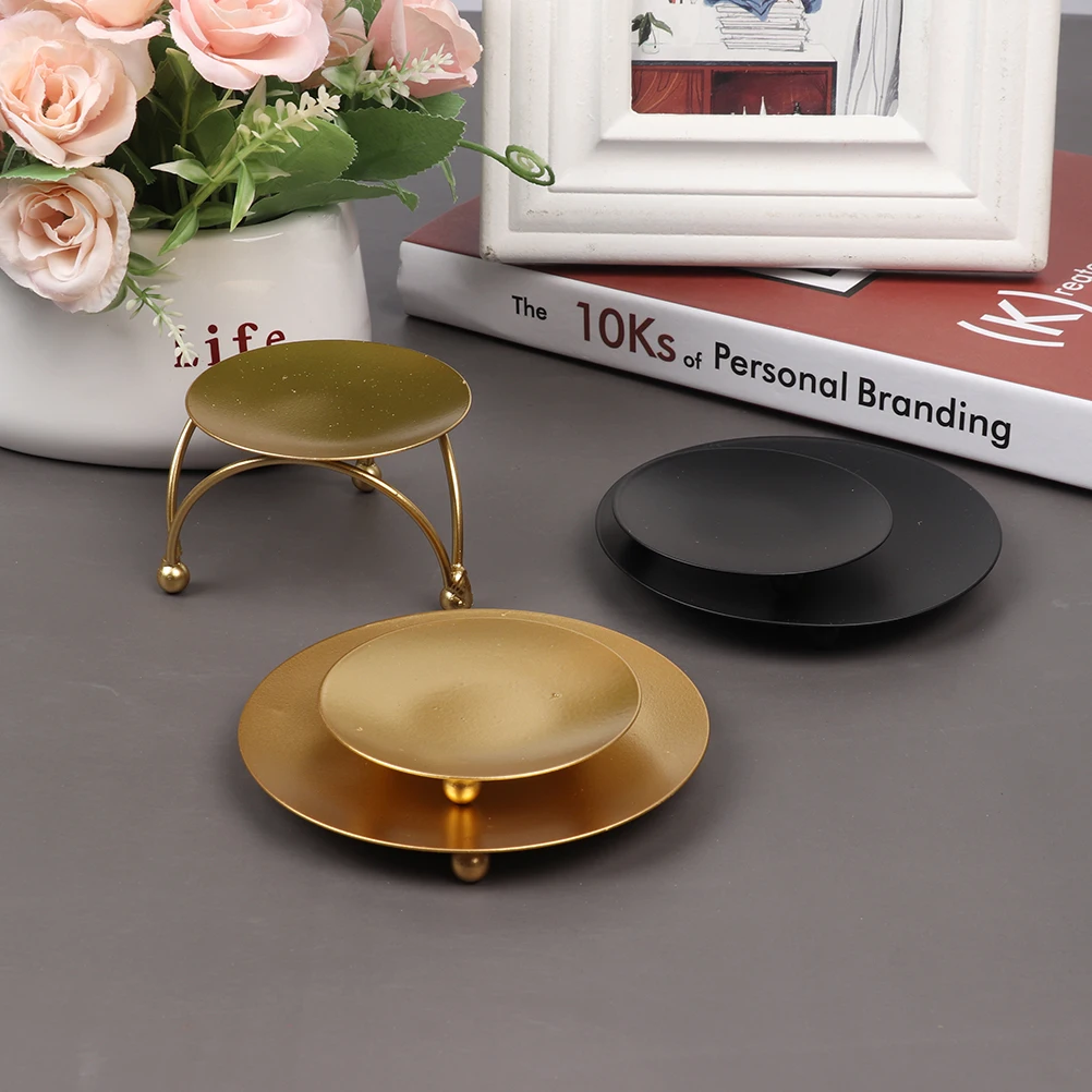 Iron Black Gold Plated Candle Holders Pillar Metal Plate For Wedding Party Festival Portavelas Candelabra Art Gift Home Decor