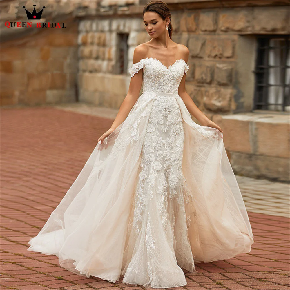 

Luxury Mermaid Wedding Dresses with Detachable Skirt Tulle Lace Flowers Appliques Bridal Gown 2023 New Design Custom Made DS79