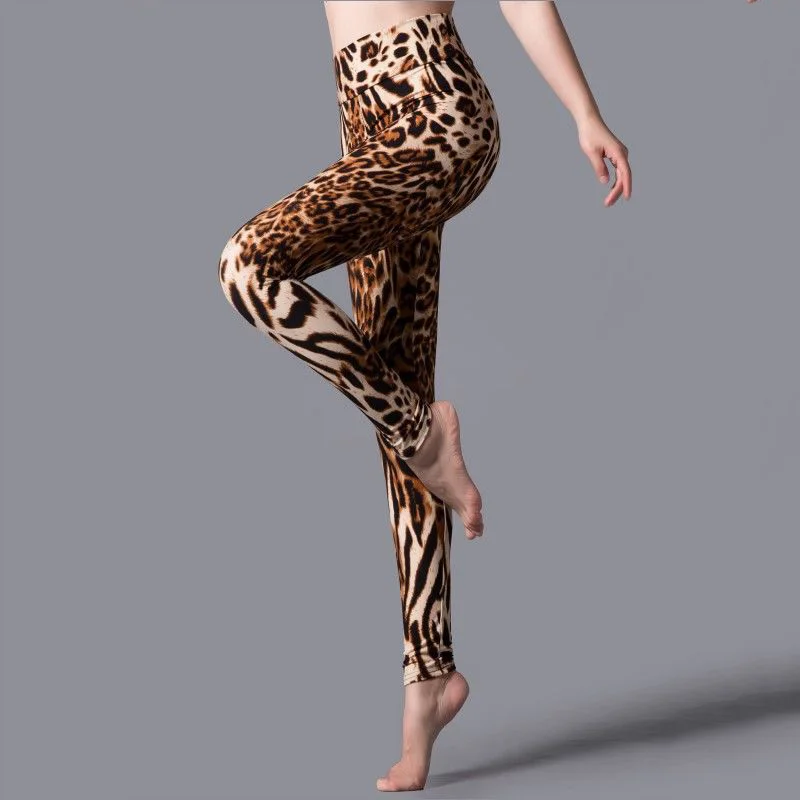 LJCUIYAO Leggings Push-Up allenamento donna vita alta Leggings stampa leopardo Jeggings pantaloni Fitness in poliestere fondo alla caviglia