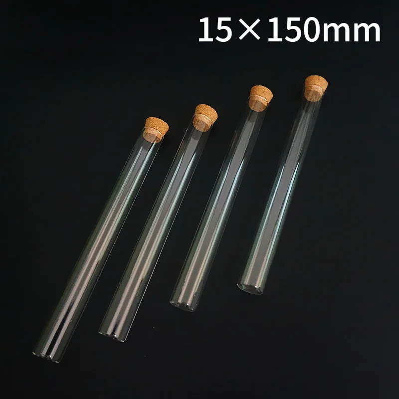 

50pcs/lot 15x150mm Transparent Lab Glass Test Tube With Cork Stoppers Flat Bottom Vial Container