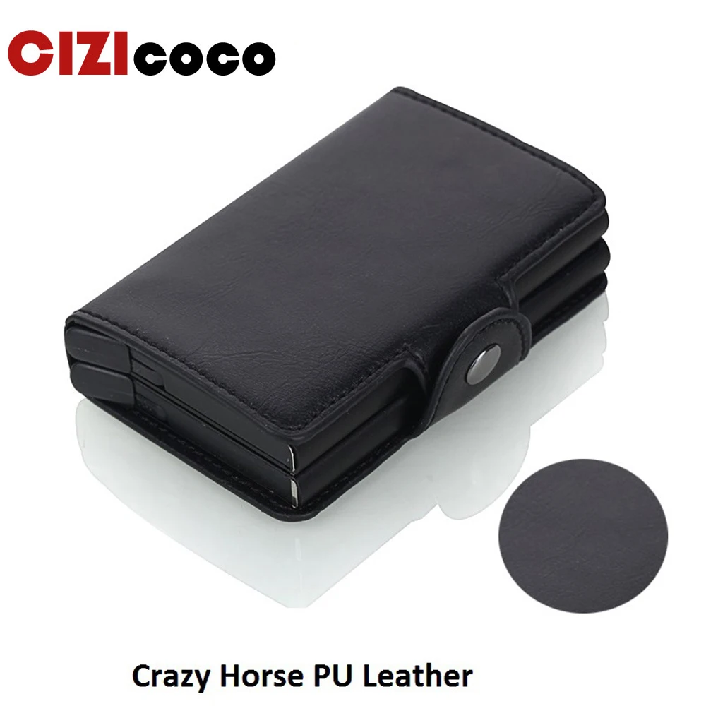 2022 Men And Women Business Credit Card Holder Metal RFID Double Aluminium Box Crazy Horse Leather Travel Card Wallet