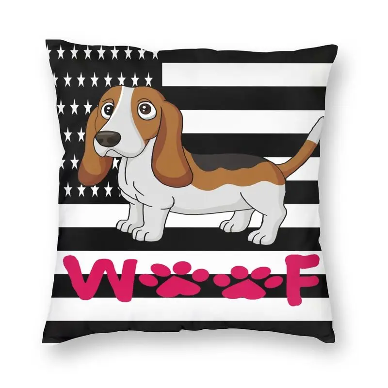 Basset Hound Dog Woof Square Throw Pillow Cover Home Decor 3D Double Side Printed Puppy Pup Pet Cushion Cover for Living Room