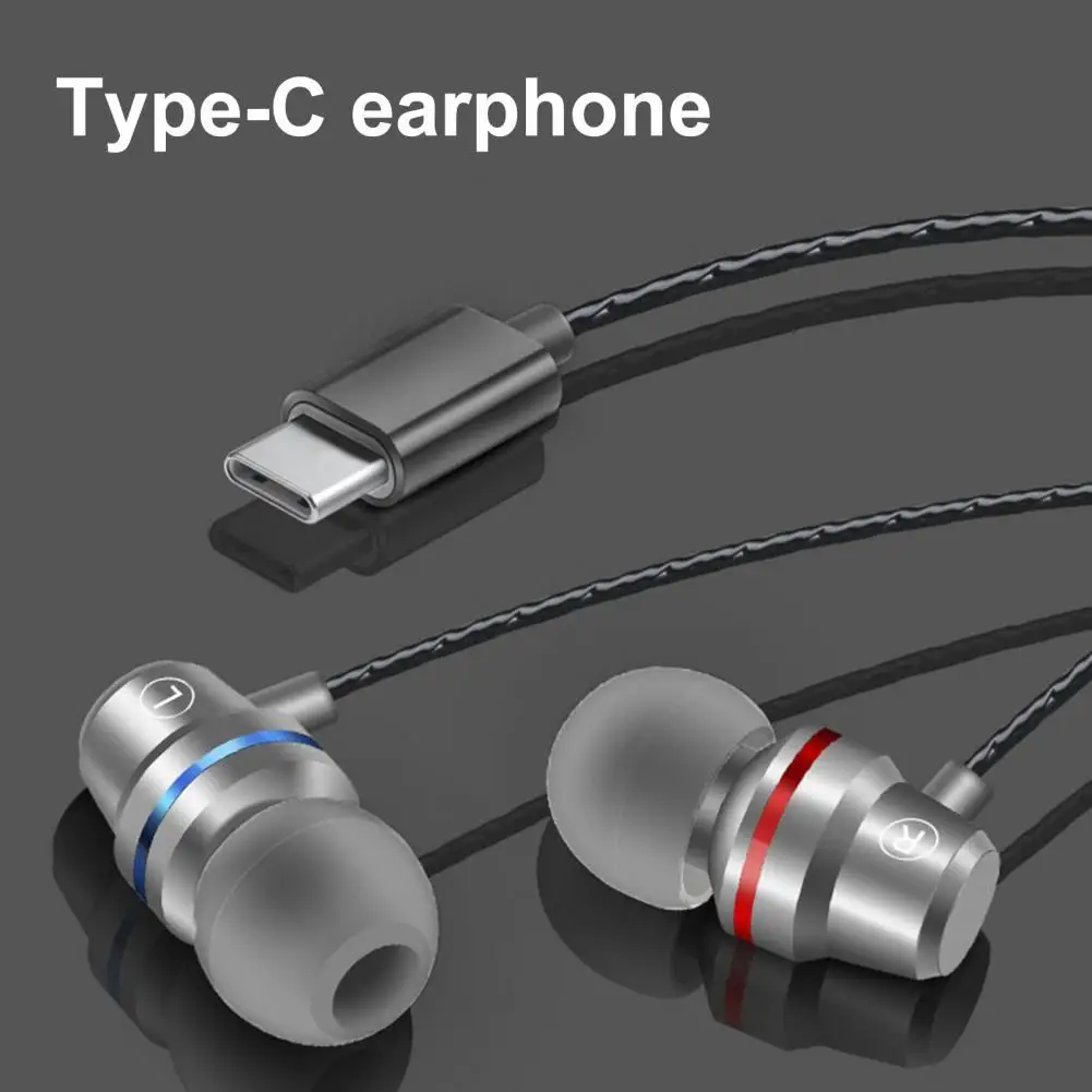 YT1 Wired Earbuds In-ear Heavy Bass Metal Type-C Wire Control Music Earphones for Gaming