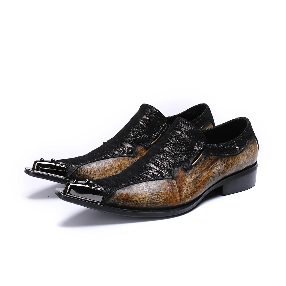 Italian Style Luxury Men Shoes Wedding Genuine Leather Pointed Toe Man Dress Shoes Rivets Business Brand Oxfords Shoe Suit