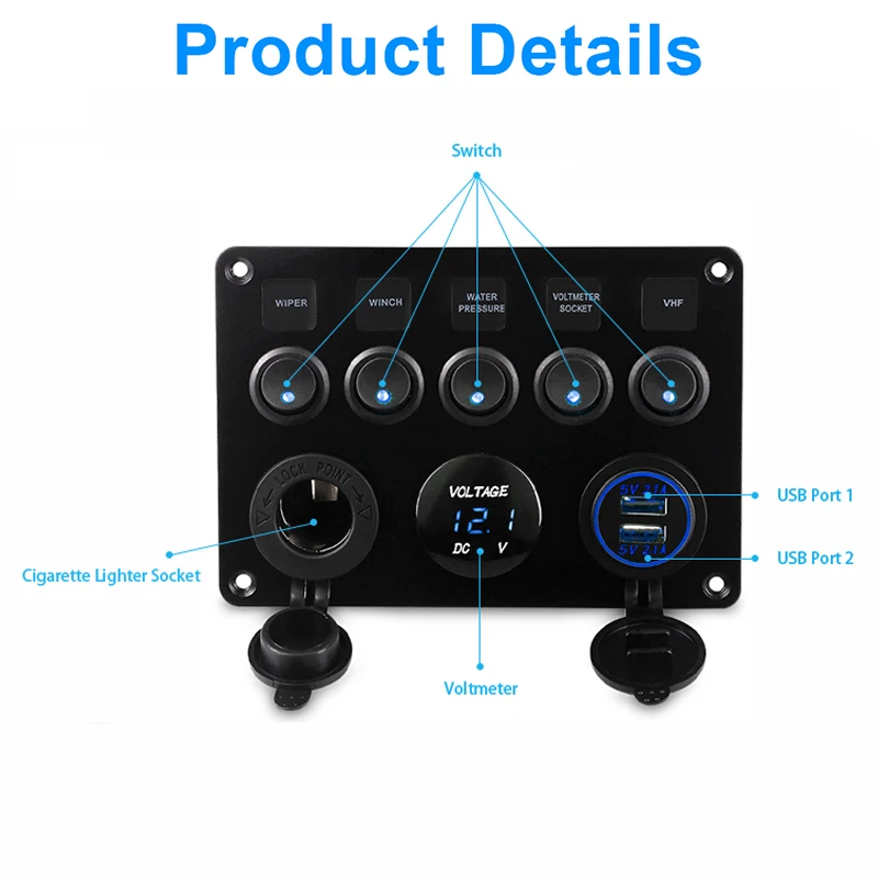 Ładowarka samochodowa woltomierz cyfrowy podwójny Port USB 12V wylot połączenie wodoodporny do samochodu statek morski LED przełącz Panel