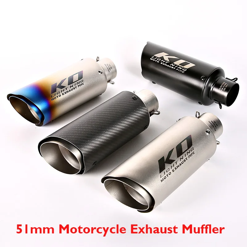 Universal 51mm Motorcycle Exhaust Muffler Escape Silencer Tips Pipe for ZX10R Z800 YZF R3 R25 R6 CB500X CBR300 CB300R