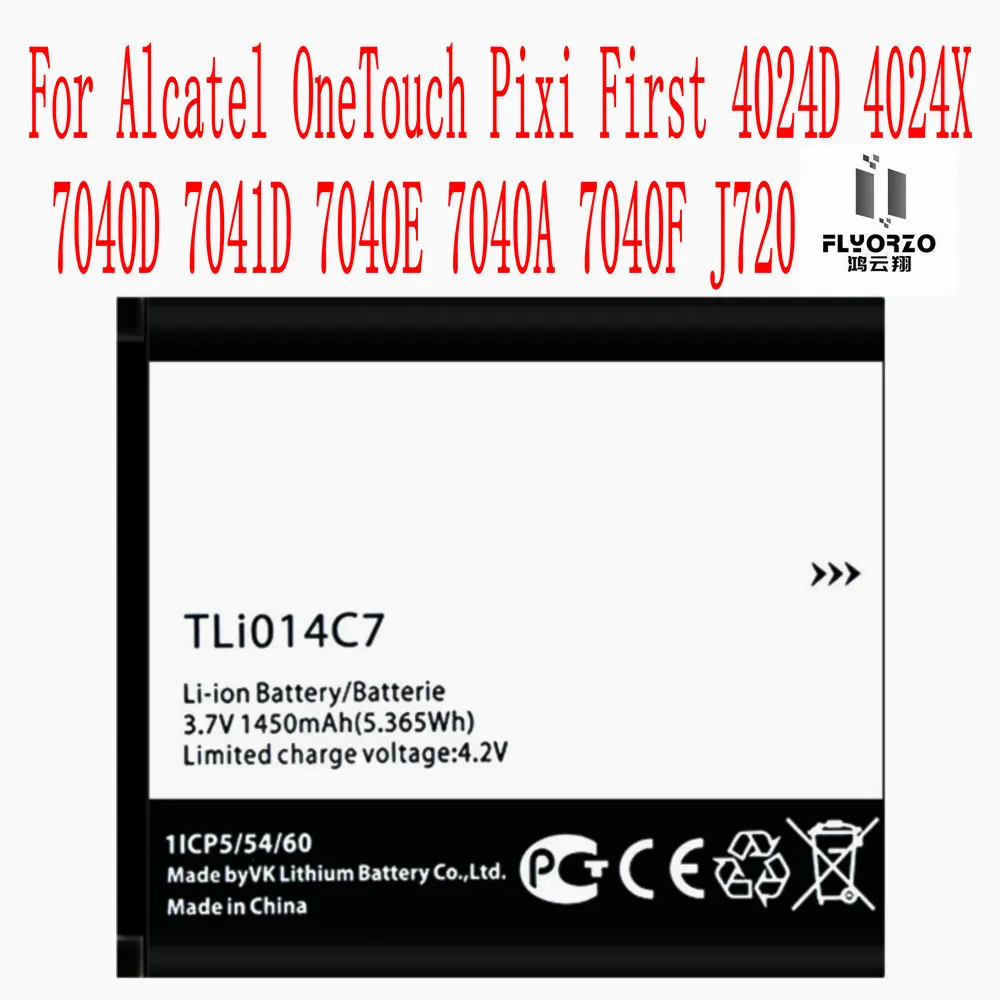 

High Quality 1450mAh TLi014C7 Battery For Alcatel OneTouch Pixi First 4024D 4024X 7040D 7041D 7040E 7040A 7040F J720 Cell Phone