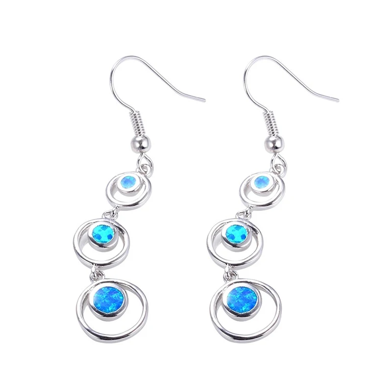 2025 Fashion Women Imitation Fire Opal Earrings Wedding Jewelry Accessories Gift Bohemian Round Geometirc Long Dangle Earrings