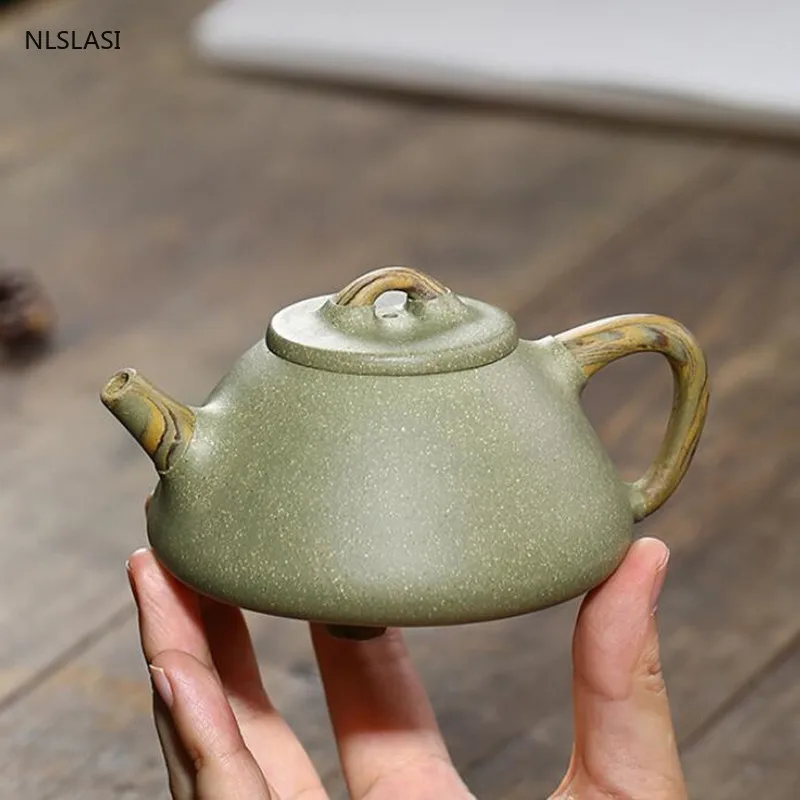 

Yixing Stone scoop Tea pot Purple Clay filter teapot Handmade beauty kettle Raw ore bean green mud Boutique Tea set 240ml