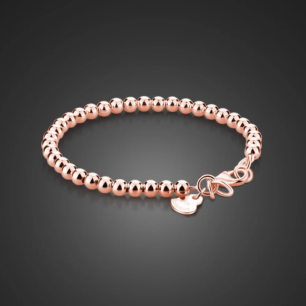 

Trendy Fashion Rose Gold Simple Bead chain Bracelet Jewelry Party 925 Sterling Silver Bracelet For Women Chain bangle Jewelry