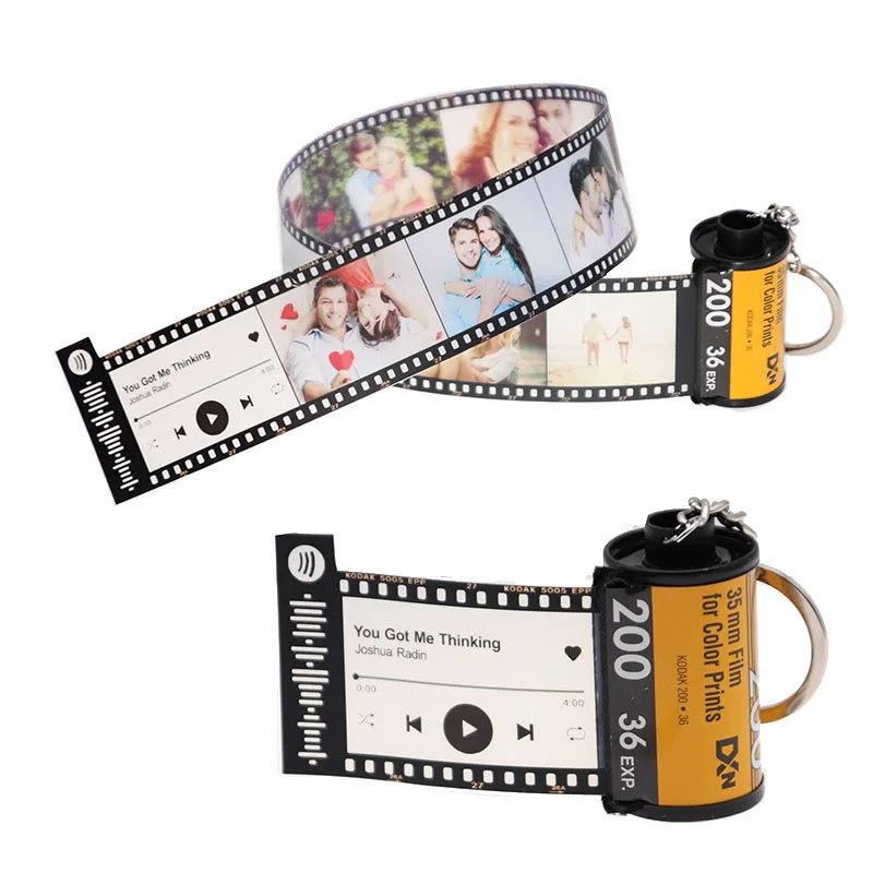 

Custom Photo&Song Title Singer Camera Film Roll Keychain Photos Texts Spotify Code Keychain Ring for Men Women Gift