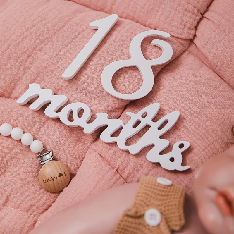 

11pc/set Baby Photography Milestone Card White Wood Photography Milestone Newborn Birth Month Wood Teether Baby Photography Prop