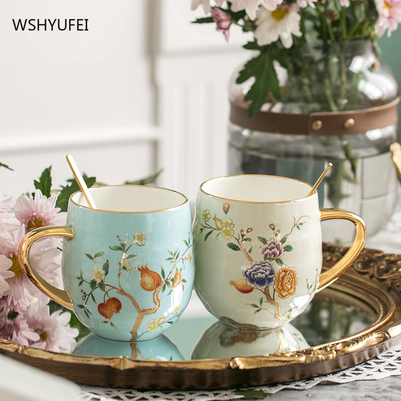 

European exquisite ceramic cup bone china couple coffee cup creative personality trend large capacity retro ethnic home