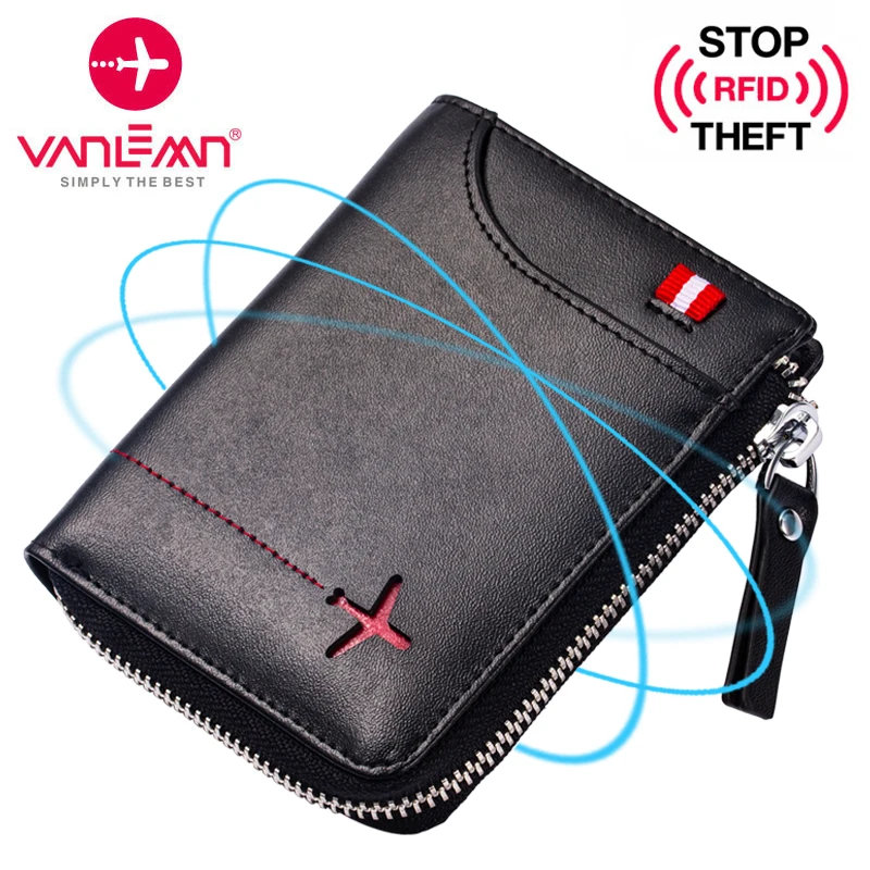 Rfid Wallet Men Genuine Leather Men\'s Wallets Card Holder Luxury Boys Wallet Leather With Coin Pocket ID Credit Card Coin Purse