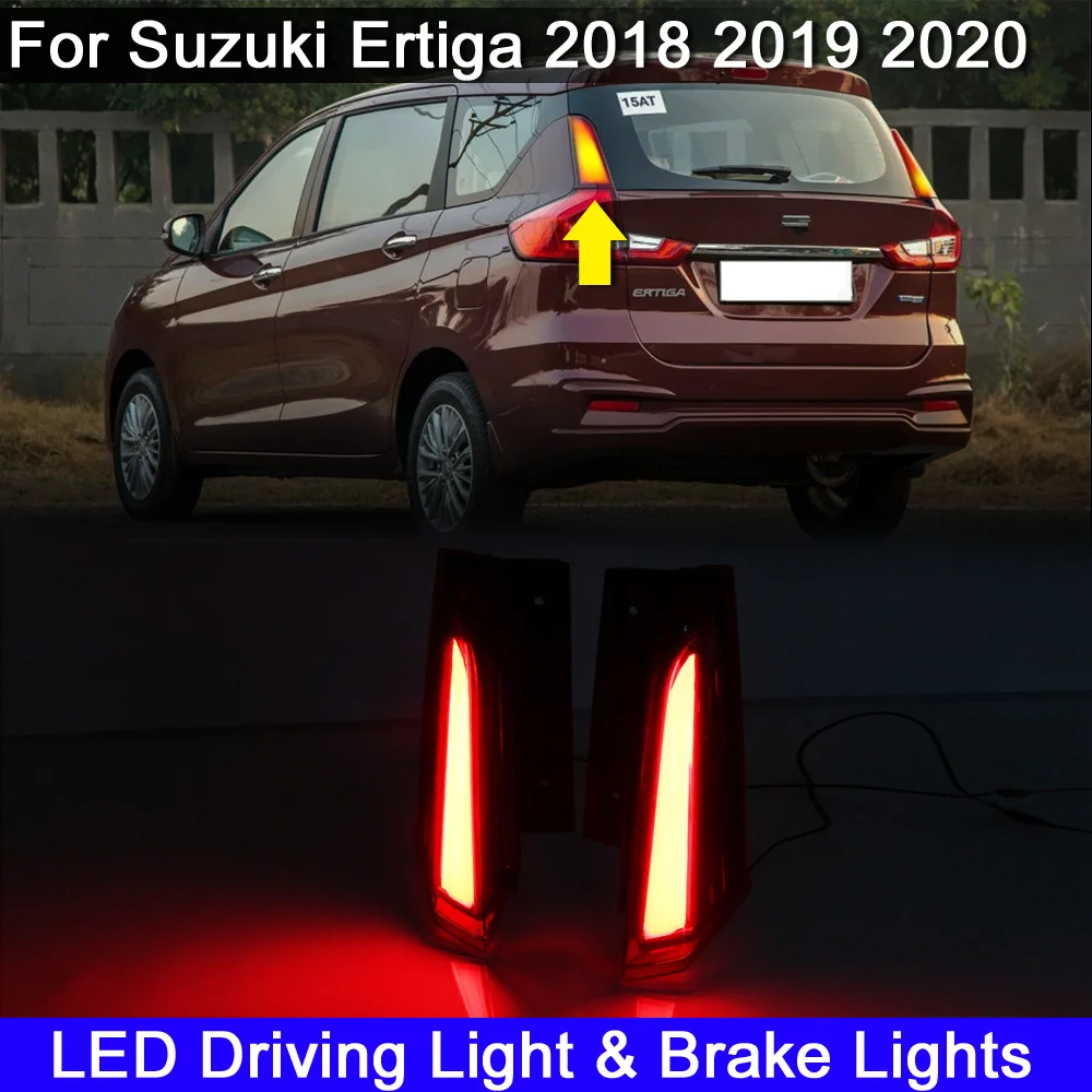 2Pcs LED Reflector Rear Light Additional Brake Light Bumper Light Fog Lamp Taillight For Suzuki Ertiga 2018 2019 2020