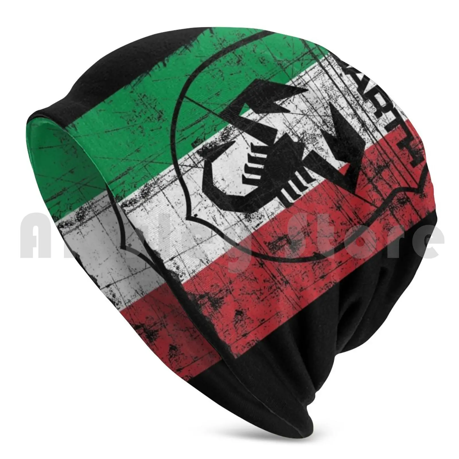 Abarth Shield On Italy Flag Beanies Knit Hat Hip Hop Abarth Scorpion Flag Italy Tricolor Red Black Cars