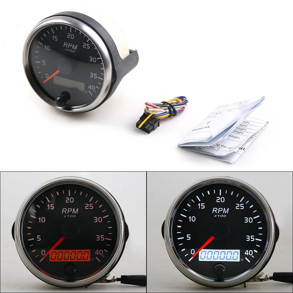 85MM Tachometer 0-4000RPM 12V/24V RPM Gauge Amber/White Light Tacho Meter With LCD Hourmeter For Diesel Car Boat Motorcycle