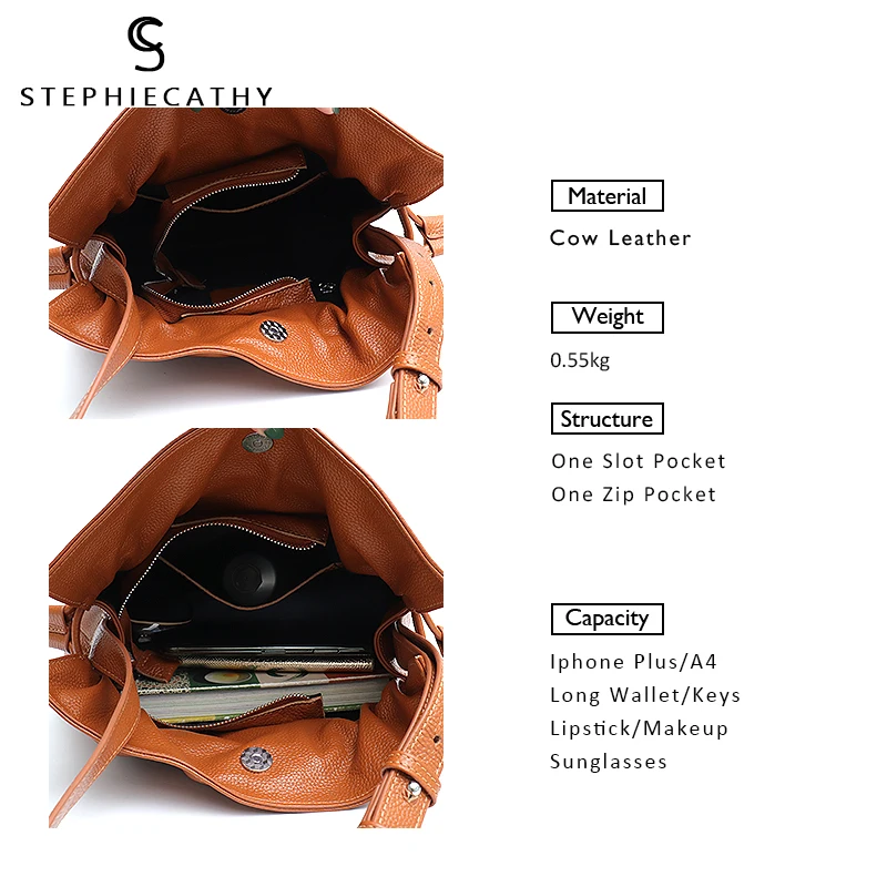 SC Fashion Leather Bucket Handbag For Women Crossbody&Messenger Hobo Ladies Luxury Shoulder Bag Drawstring Snap Real Leather Bag