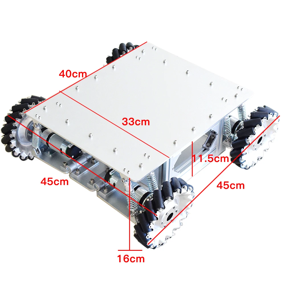 Amortecedor Mecanum Roda, Robot Car Chassis Kit, Motor de Engrenagem Planetária para Arduino STM32, Raspberry Pi, 40kg de carga, 4pcs