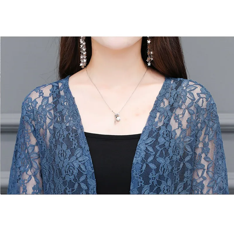 Lace Shawl Tops Women Coat Summer Thin Sun Protection Clothing Femme Loose Female Jacket Mid-Length Cardigan Ladies H1316