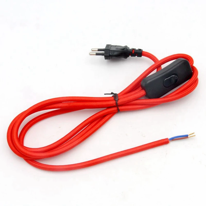 2m AC 220-250V  EU Power Cord with Switch Fabric Covered Electrical Power Cable For DIY Table Lamp Cord