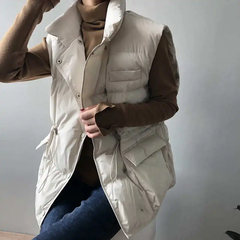 Fashion Loose Down Cotton Vest For Women Single-Breasted Sleeveless Winter Jacket Women Thicken Padded Coat Warm Waistcoat C7768