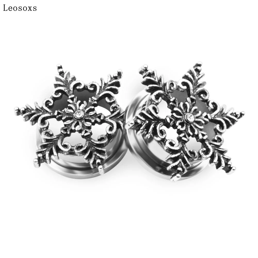 Leosoxs 2pcs Foreign Trade Creative New Product Retro Snowflake Ear Pinna Stainless Steel Pulley Ear Piercing Jewelry